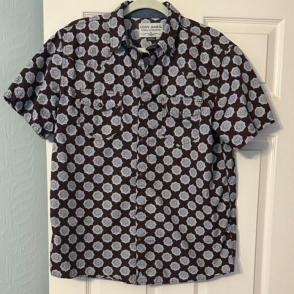 Men's Cody James Shirt Size Large Brown Blue Print
